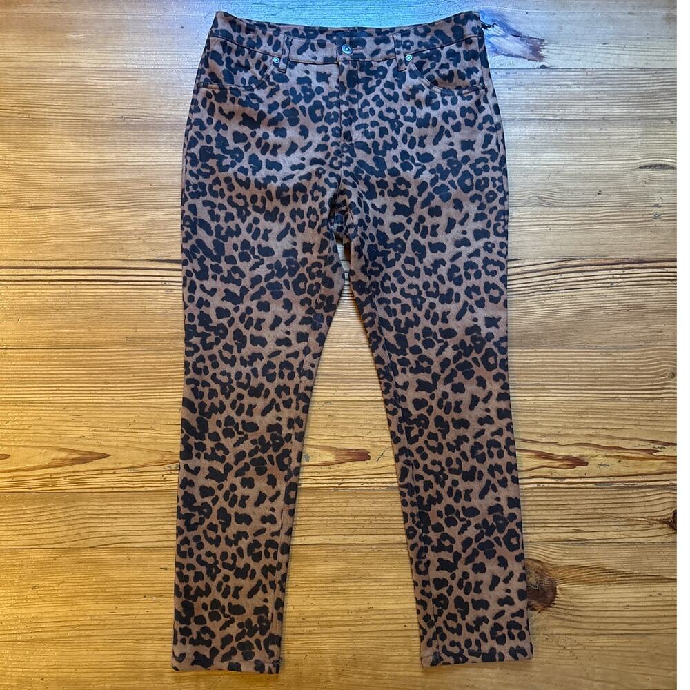 Eric faux suede‎ cheetah print straight leg pants SIZE 8